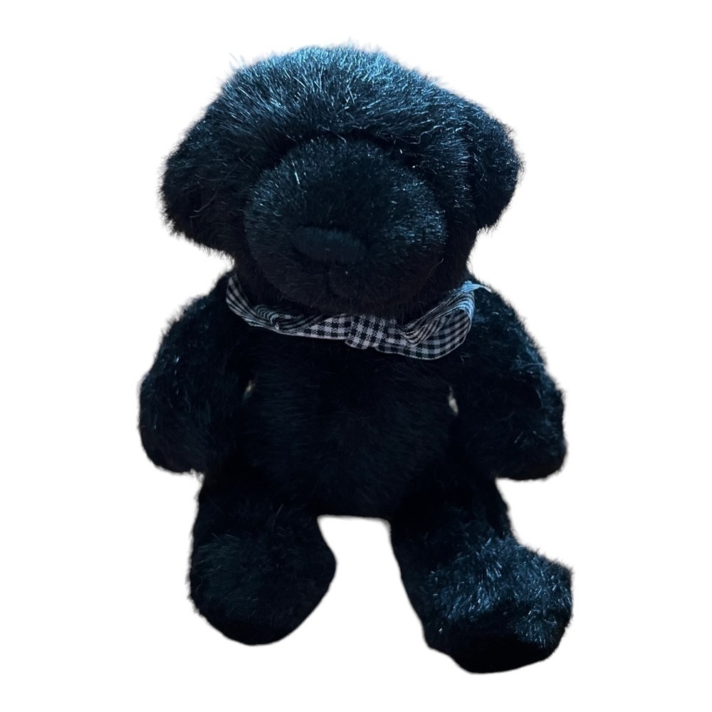 Applause Teddy Bear Stuffed Animal‎ Black 10” Checkered Bow